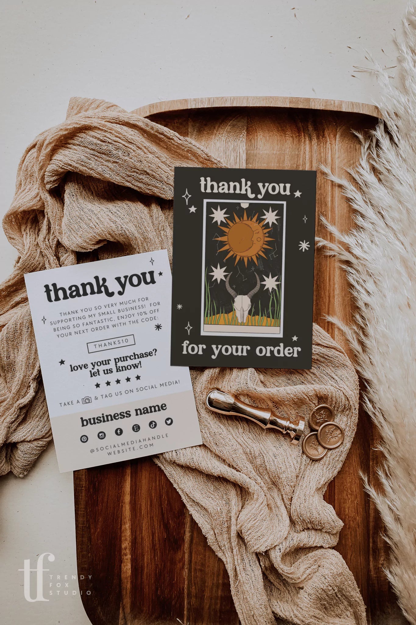 Tarot Desert Sun Moon Business Thank You Card Canva Template | Tori - Trendy Fox Studio