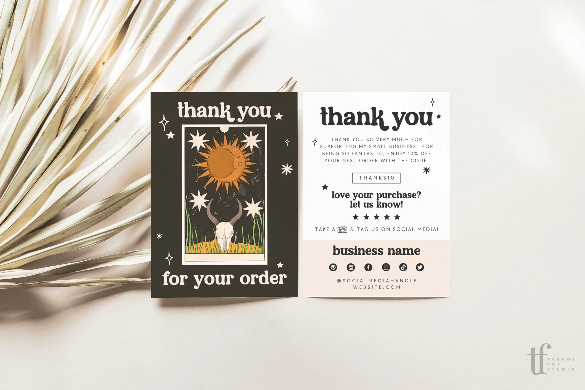 Tarot Desert Sun Moon Business Thank You Card Canva Template | Tori - Trendy Fox Studio