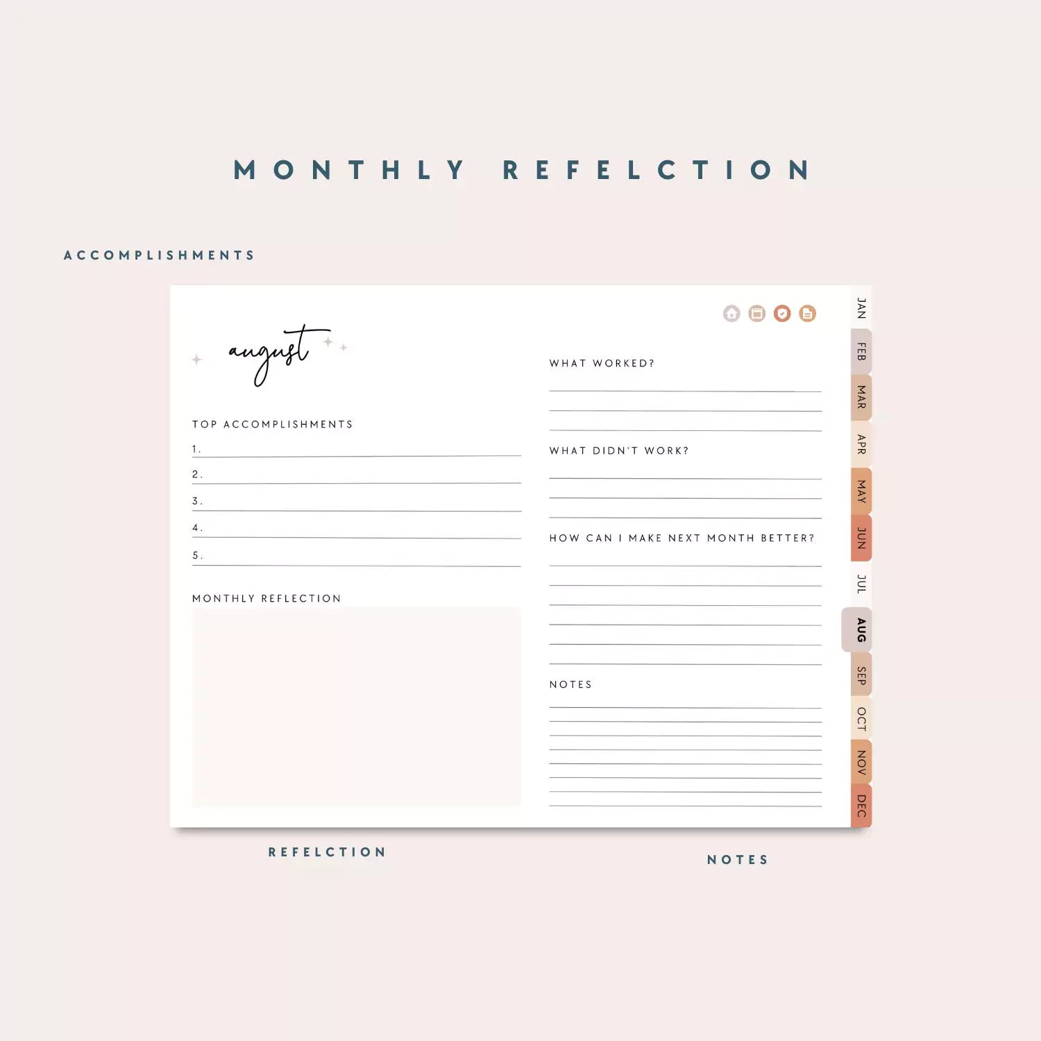 Undated Monthly & Weekly Digital Planner, Neutral Boho Blush, Horizontal Layout with Goal Planner and Habit Tracker - Trendy Fox Studio