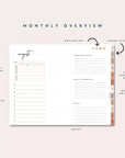 Undated Monthly & Weekly Digital Planner, Neutral Boho Blush, Horizontal Layout with Goal Planner and Habit Tracker - Trendy Fox Studio