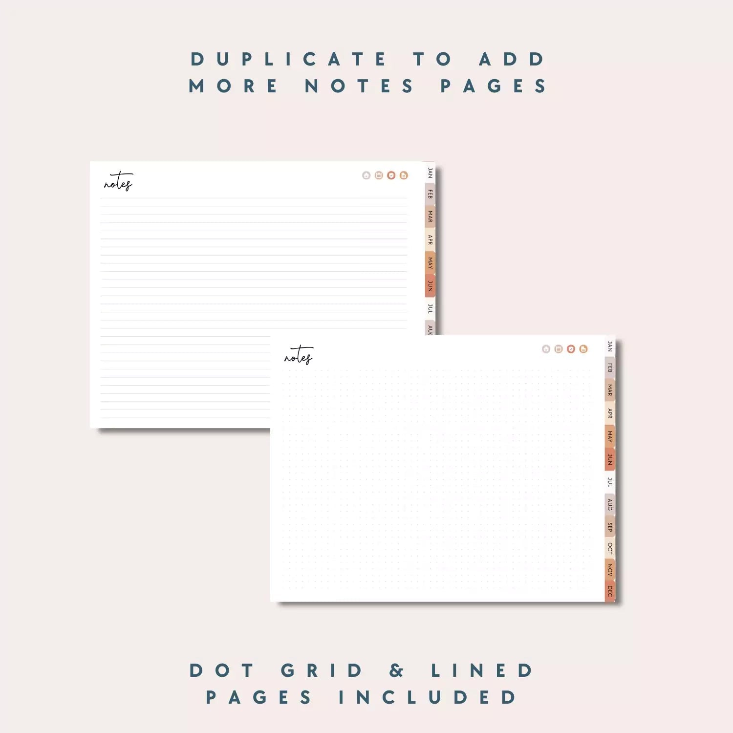 Undated Monthly & Weekly Digital Planner, Neutral Boho Blush, Horizontal Layout with Goal Planner and Habit Tracker - Trendy Fox Studio
