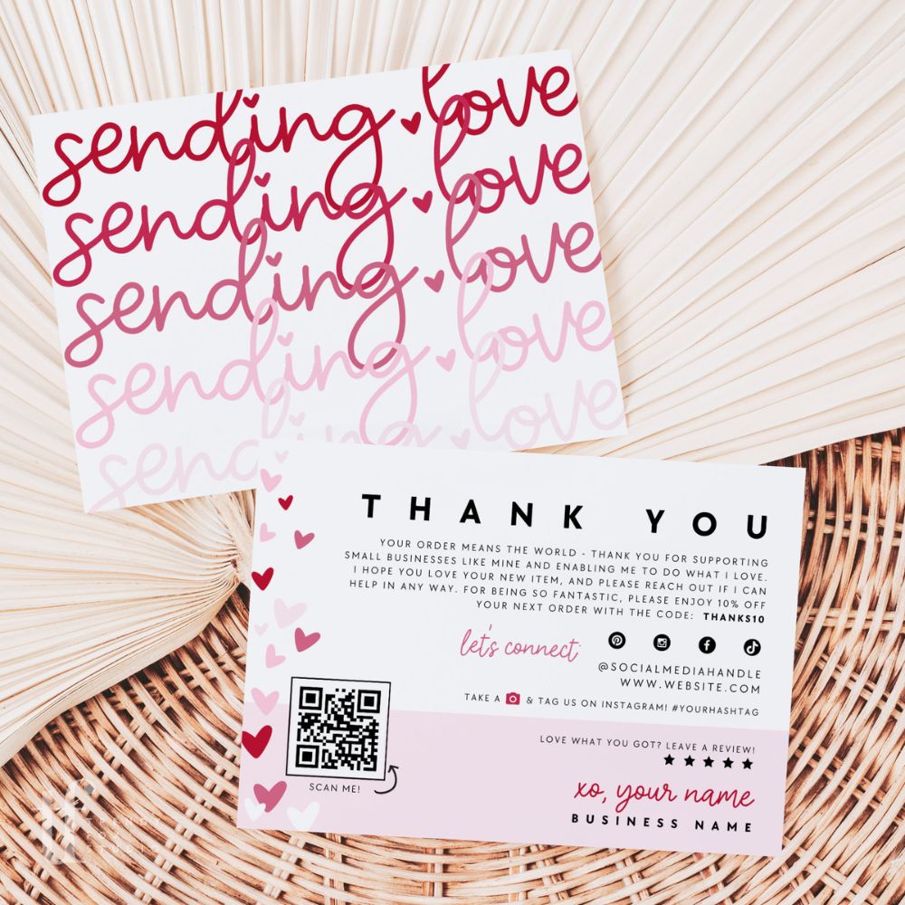 Valentine&#39;s Day Business Thank You Card Canva Template, QR Code Mailer Insert - Trendy Fox Studio