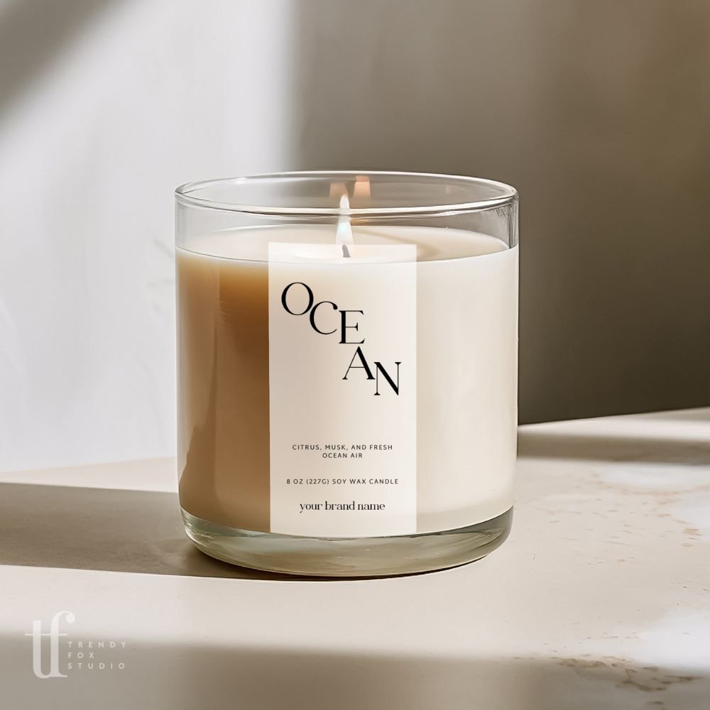 Vertical Thin Modern Minimal Candle Label Canva Template - Trendy Fox Studio