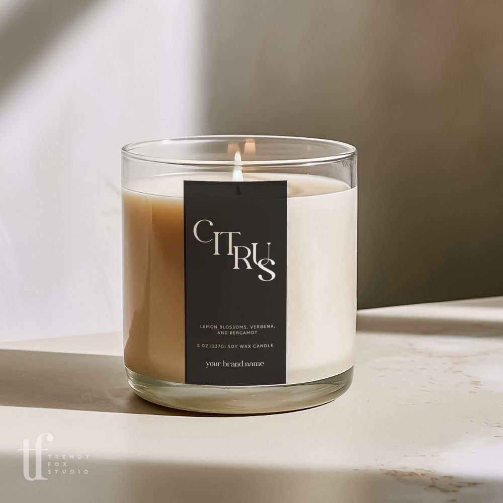 Vertical Thin Modern Minimal Candle Label Canva Template - Trendy Fox Studio