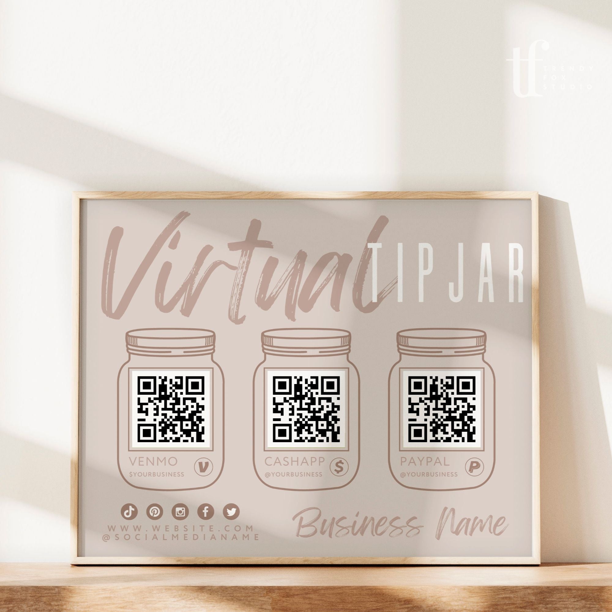 Virtual Tip Jar QR Code Sign Canva Template Loxli Trendy Fox Studio