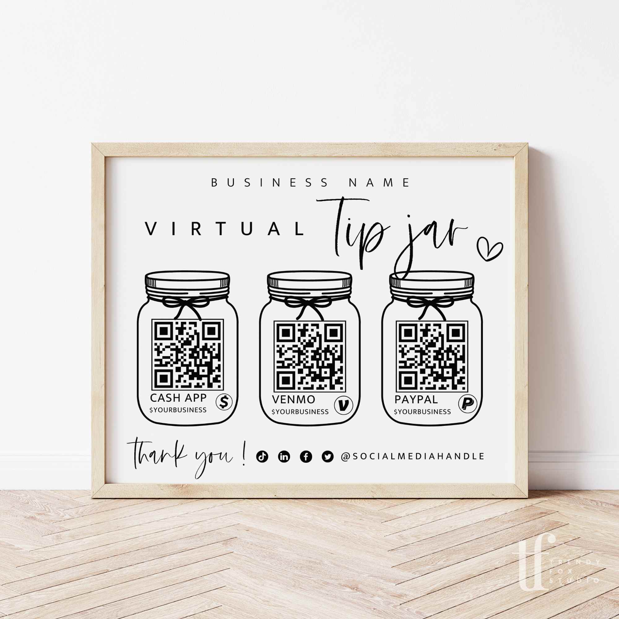 Virtual Tip Jar Sign Canva Template | Gwen - Trendy Fox Studio