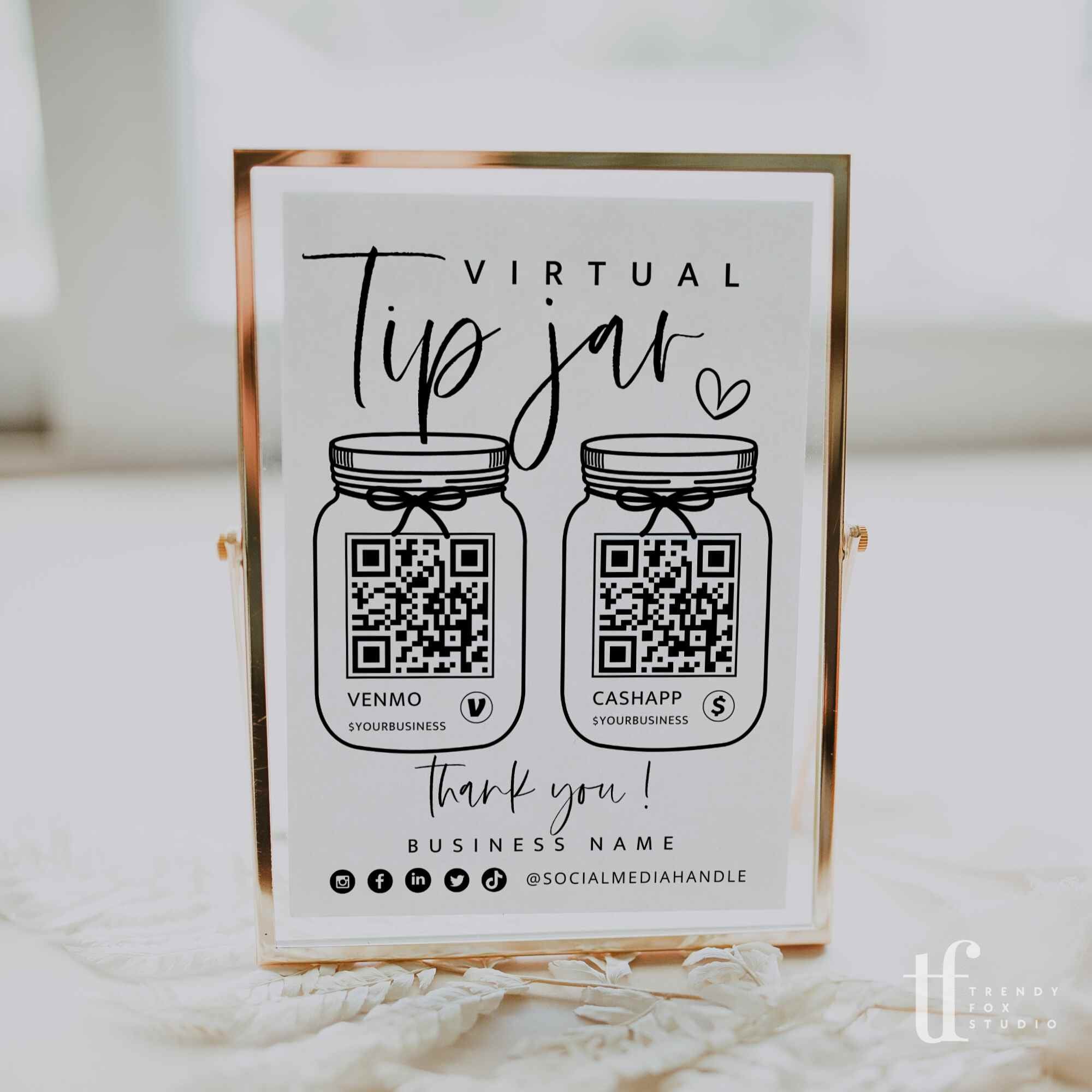 Virtual Tip Jar Sign Canva Template | Gwen - Trendy Fox Studio