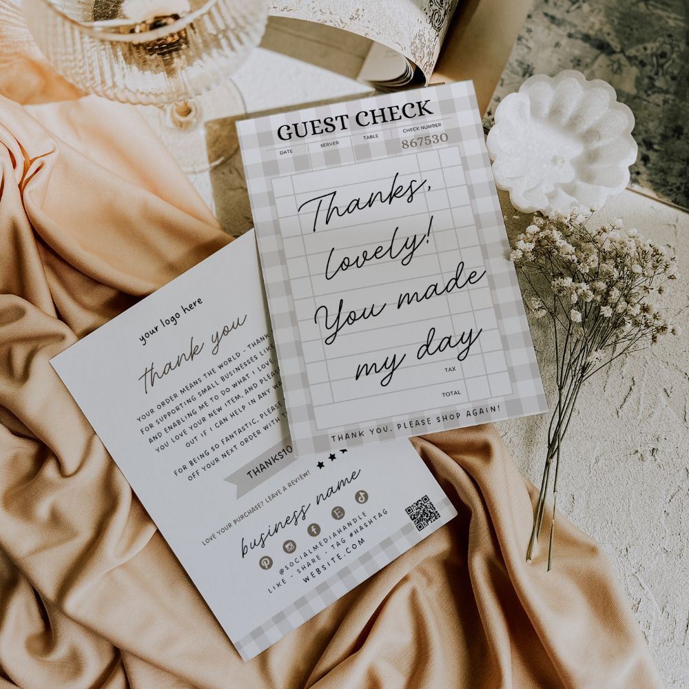 Cottagecore Guest Check Business Thank You Card Canva Template | Lula - Trendy Fox Studio
