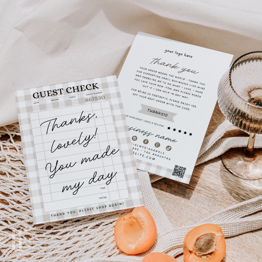 Cottagecore Guest Check Business Thank You Card Canva Template | Lula - Trendy Fox Studio