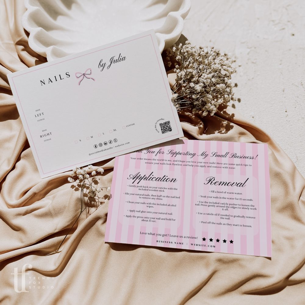 Press - On Nails Backing Card Card Canva Template | Brit - Trendy Fox Studio