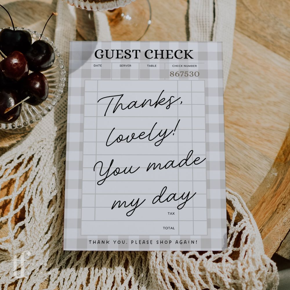 Cottagecore Guest Check Business Thank You Card Canva Template | Lula - Trendy Fox Studio