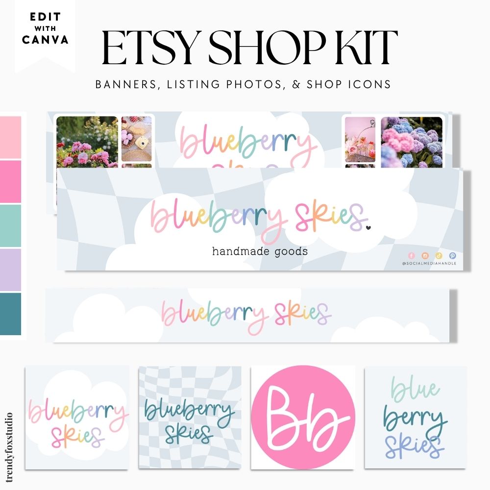 Etsy Shop Kit Canva Template | Pastel Rainbow Check Etsy Banner, Listing Photos, Icon | Lumi