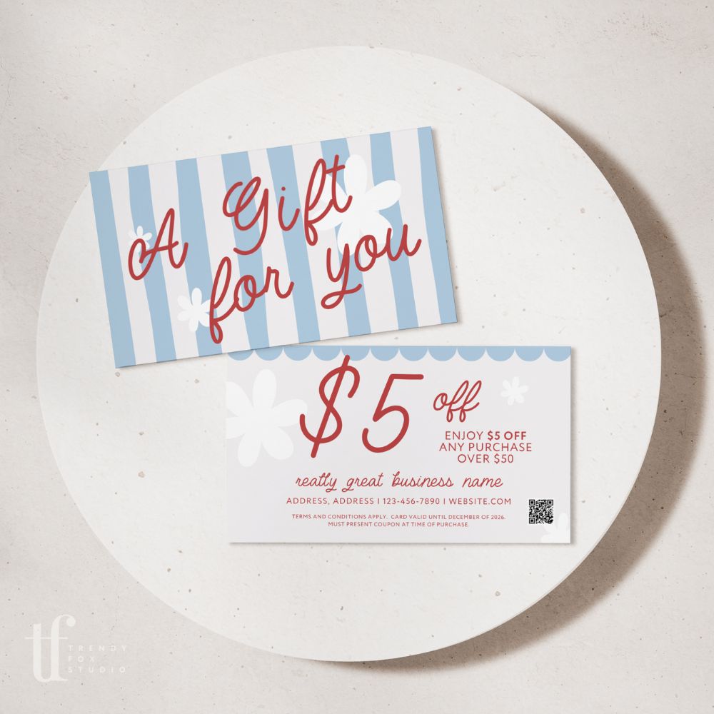 Business Coupon Card Canva Template | Preppy Cottagecore | Margot - Trendy Fox Studio