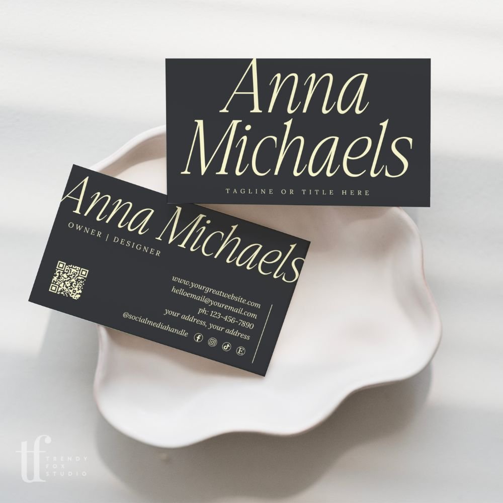 Business Card with QR Code Canva Template | Luxe Black | Nysa - Trendy Fox Studio