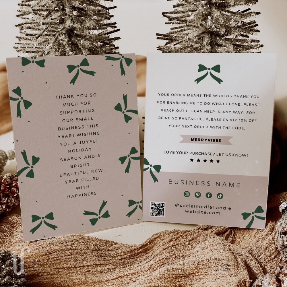 Christmas Business Thank You Card Canva Template | Classic Bows Holiday Insert