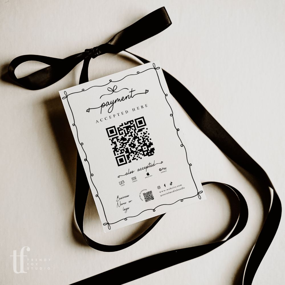 Scan to Pay Sign Canva Template | 1 QR Code | Whimsical Coquette | Thea - Trendy Fox Studio