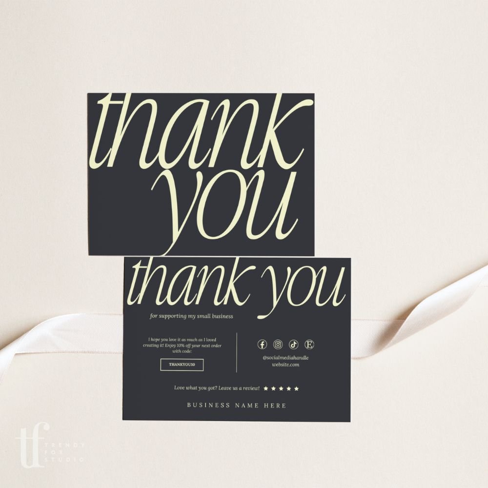 Business Thank You Card Canva Template | Luxe Black | Nysa - Trendy Fox Studio