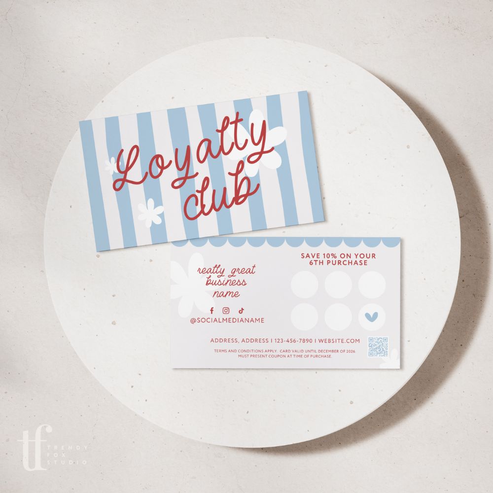 Loyalty Stamp Card Canva Template | Preppy Cottagecore | Margot - Trendy Fox Studio