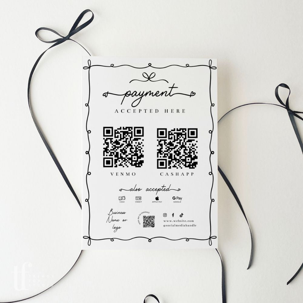 Scan to Pay Sign Canva Template | 2 QR Code | Whimsical Coquette | Thea - Trendy Fox Studio