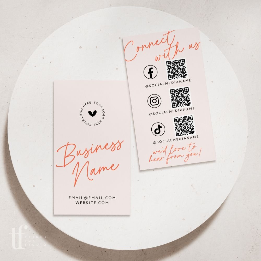 Social Media Connect with Us QR Code Business Card Canva Template | Inez - Trendy Fox Studio