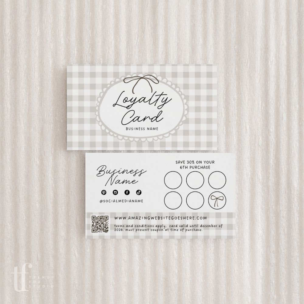 Loyalty Card Canva Template | QR Code | Cottagecore Gingham | Lula - Trendy Fox Studio