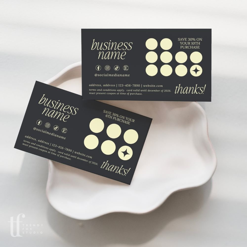 Loyalty Card Canva Template | Luxe Black | Nysa - Trendy Fox Studio