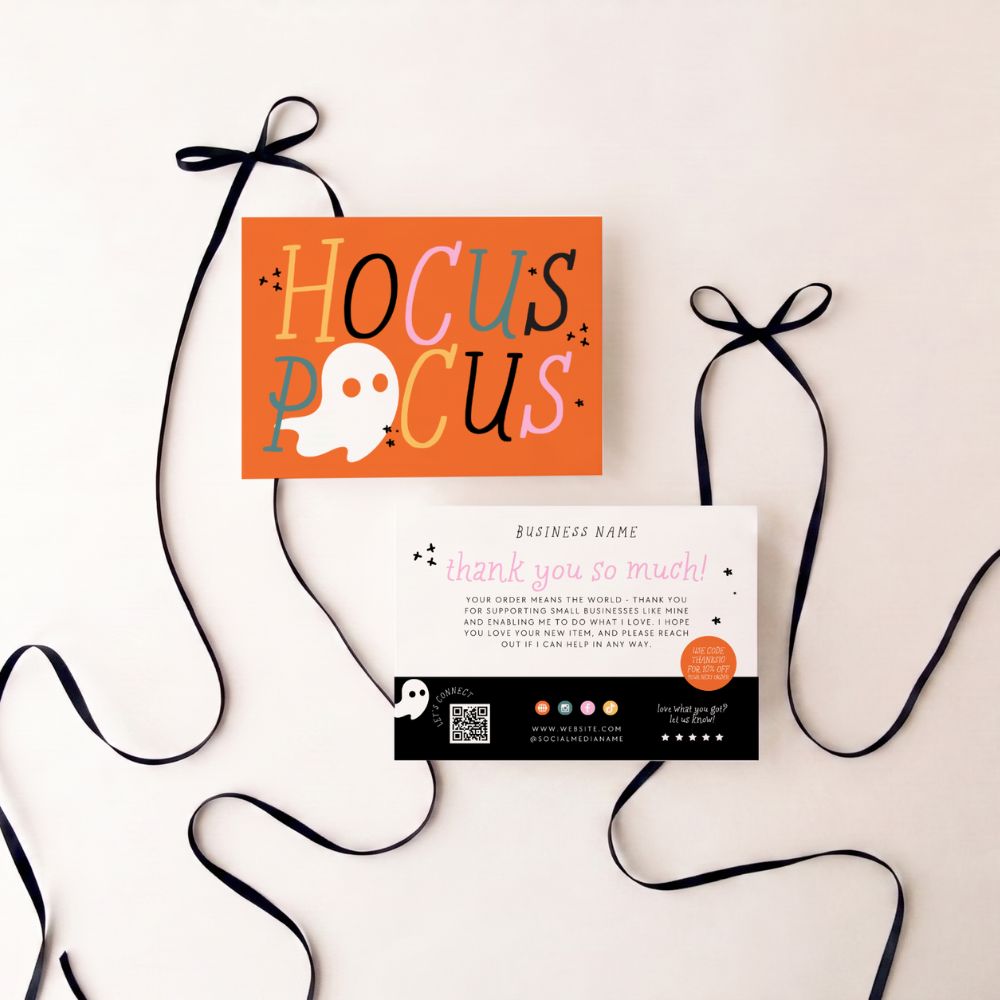 Halloween Business Thank You Card Canva Template | Hocus Pocus Ghost