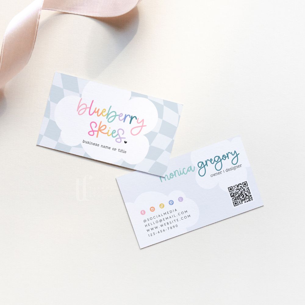 Business Card Canva Template | Rainbow Checkered | Lumi
