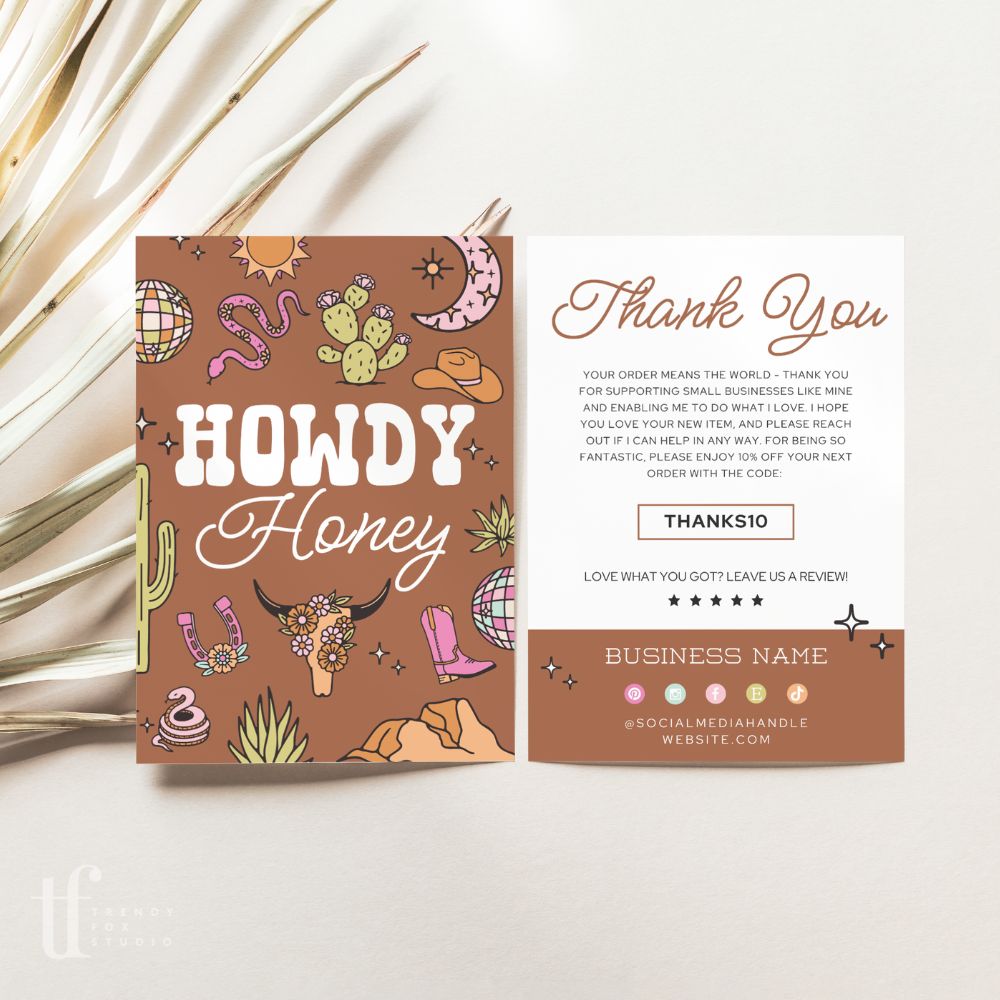 Business Thank You Card Canva Template | Retro Western Desert | Nash - Trendy Fox Studio