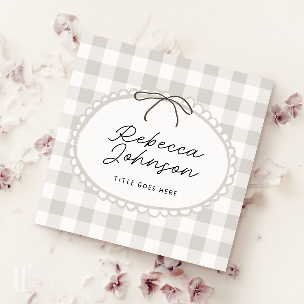 Square Business Card Canva Template with QR Code | Cottagecore Gingham | Lula - Trendy Fox Studio