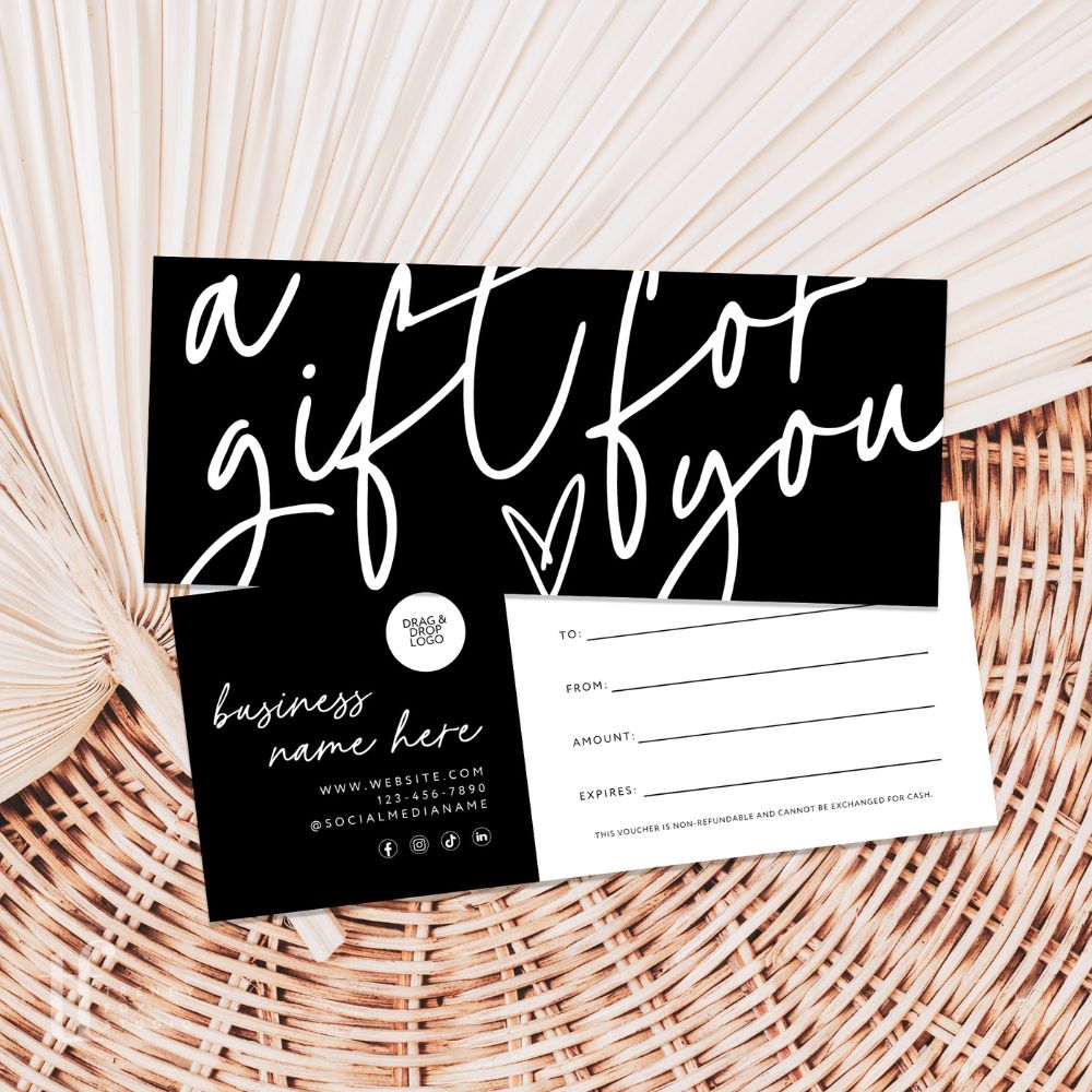 Gift Certificate Canva Template | Modern Black Boho | Inez - Trendy Fox Studio