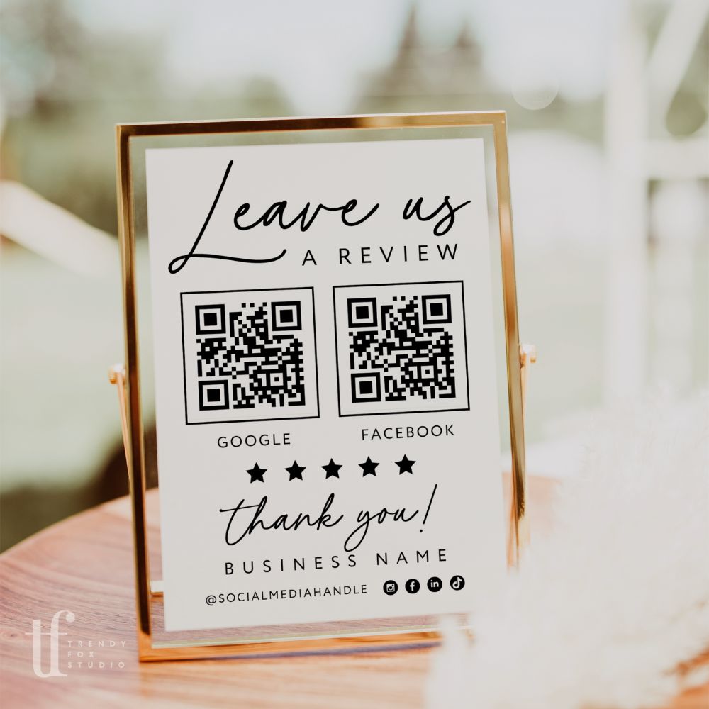 Leave Us A Review Sign Canva Template | Modern Boho | Inez - Trendy Fox Studio