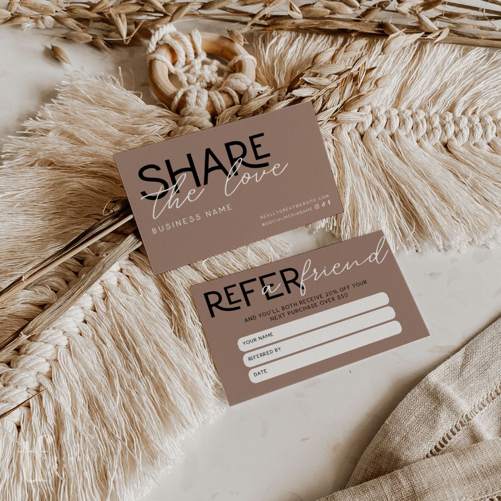Refer A Friend Discount Business Card Canva Template | Modern Editorial | Lyra - Trendy Fox Studio