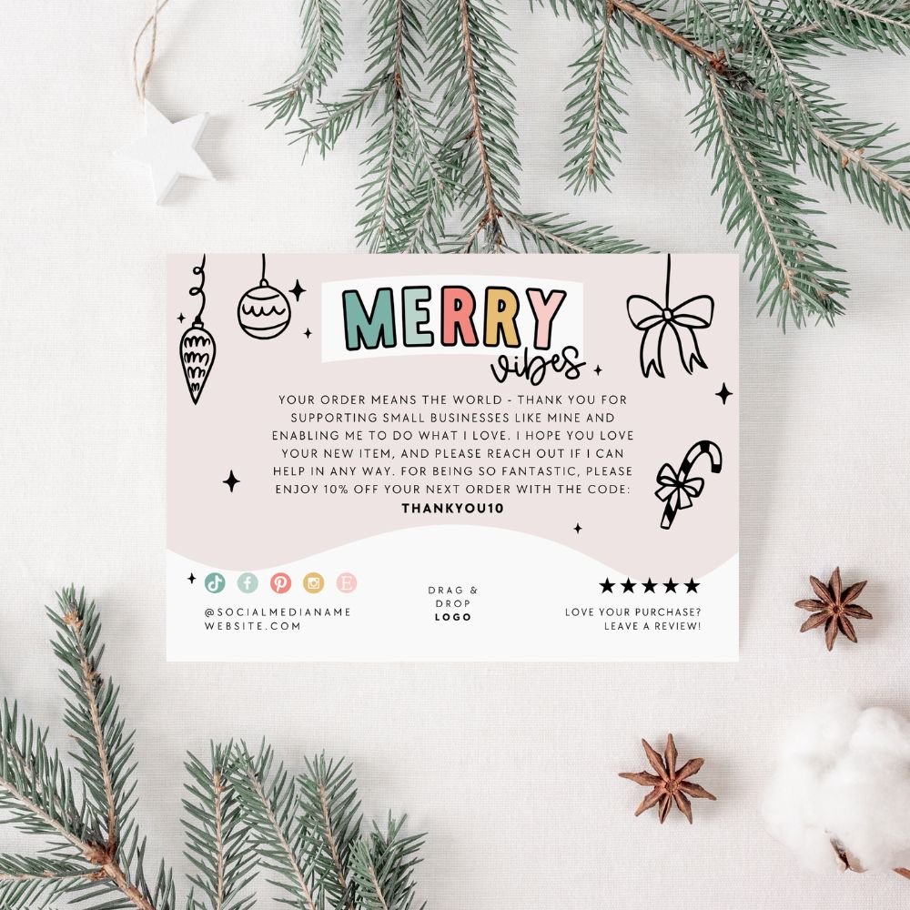 Christmas Business Thank You Card Canva Template | Single Sided Merry Vibes - Trendy Fox Studio