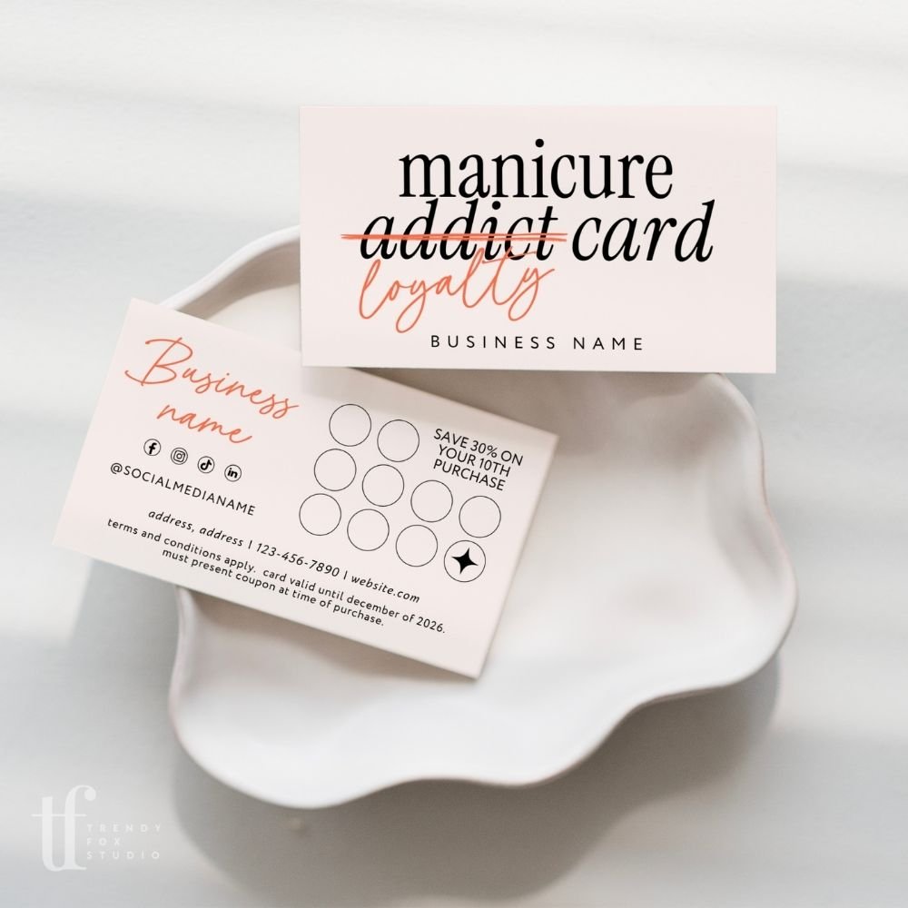 Loyalty Card Canva Template | Rewards Card for Nails, Salon, or Beauty Business | Inez - Trendy Fox Studio