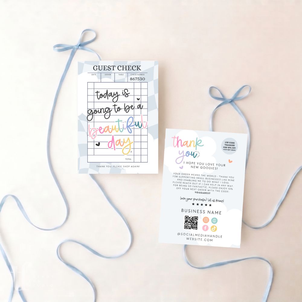 Business Thank You Card Canva Template | Guest Check Checkered Rainbow | Lumi