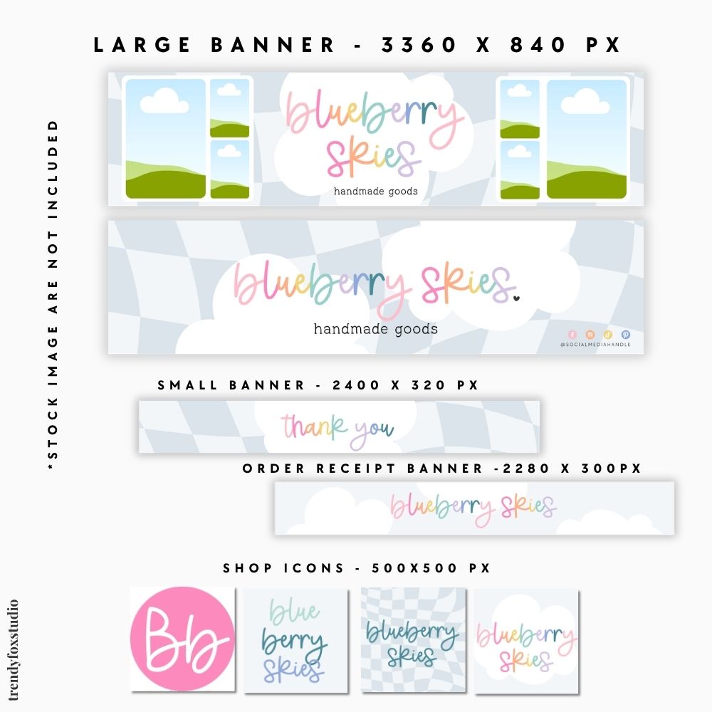 Etsy Shop Kit Canva Template | Pastel Rainbow Check Etsy Banner, Listing Photos, Icon | Lumi