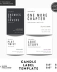 Candle label templates with text on a white background