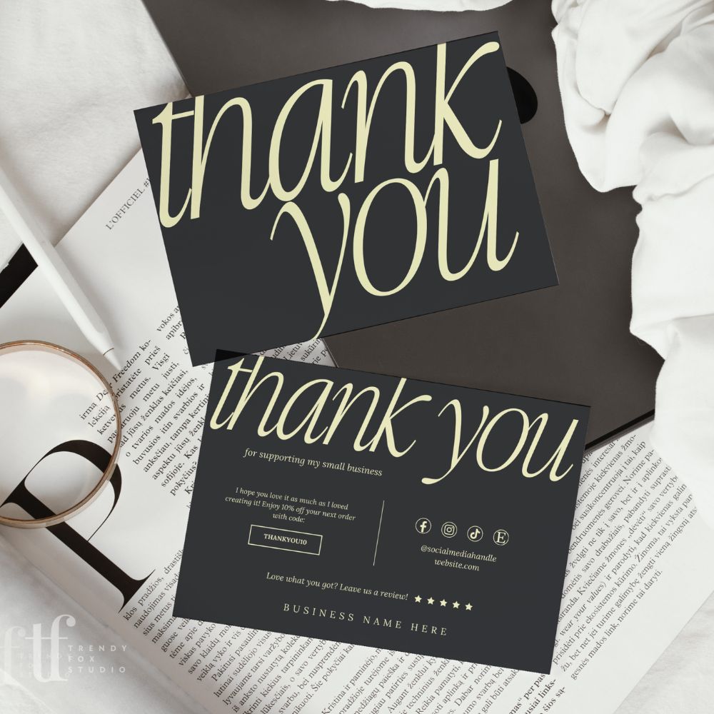 Business Thank You Card Canva Template | Luxe Black | Nysa - Trendy Fox Studio