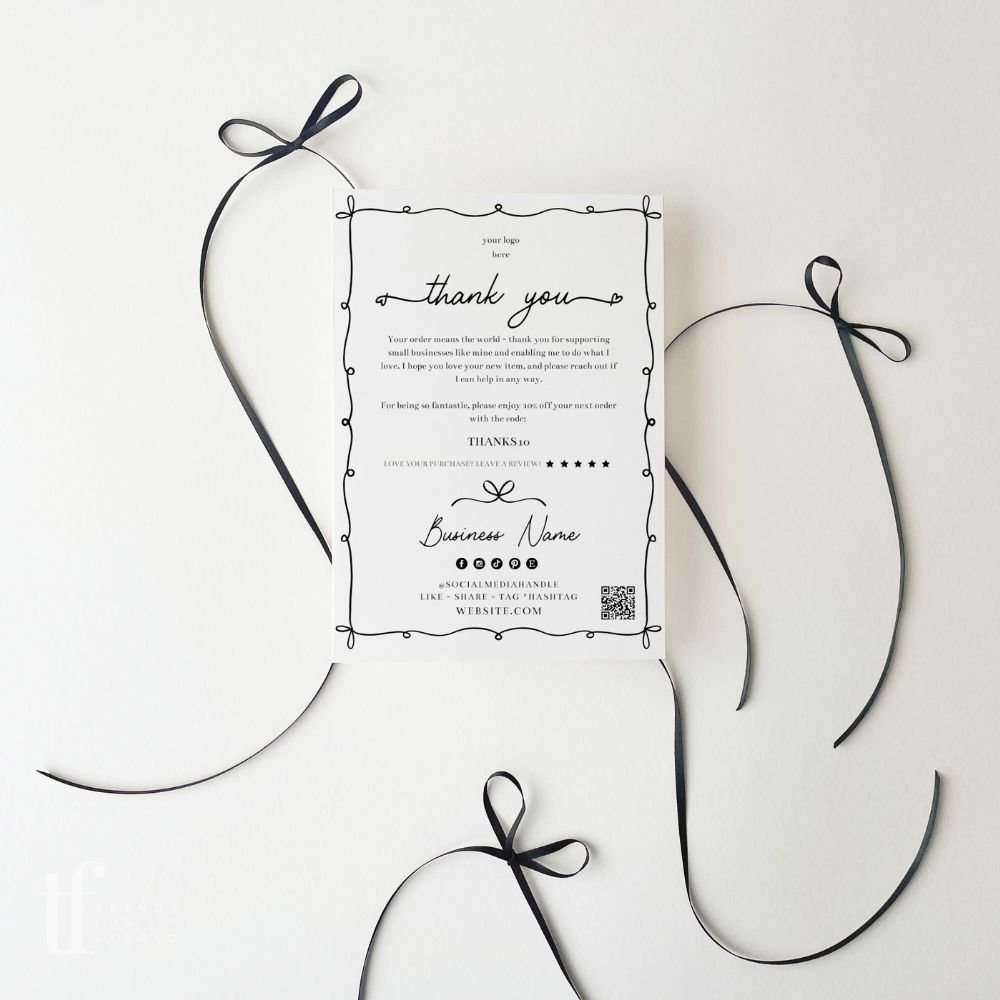 Business Thank You Card Canva Template | Whimsical Coquette | Thea - Trendy Fox Studio