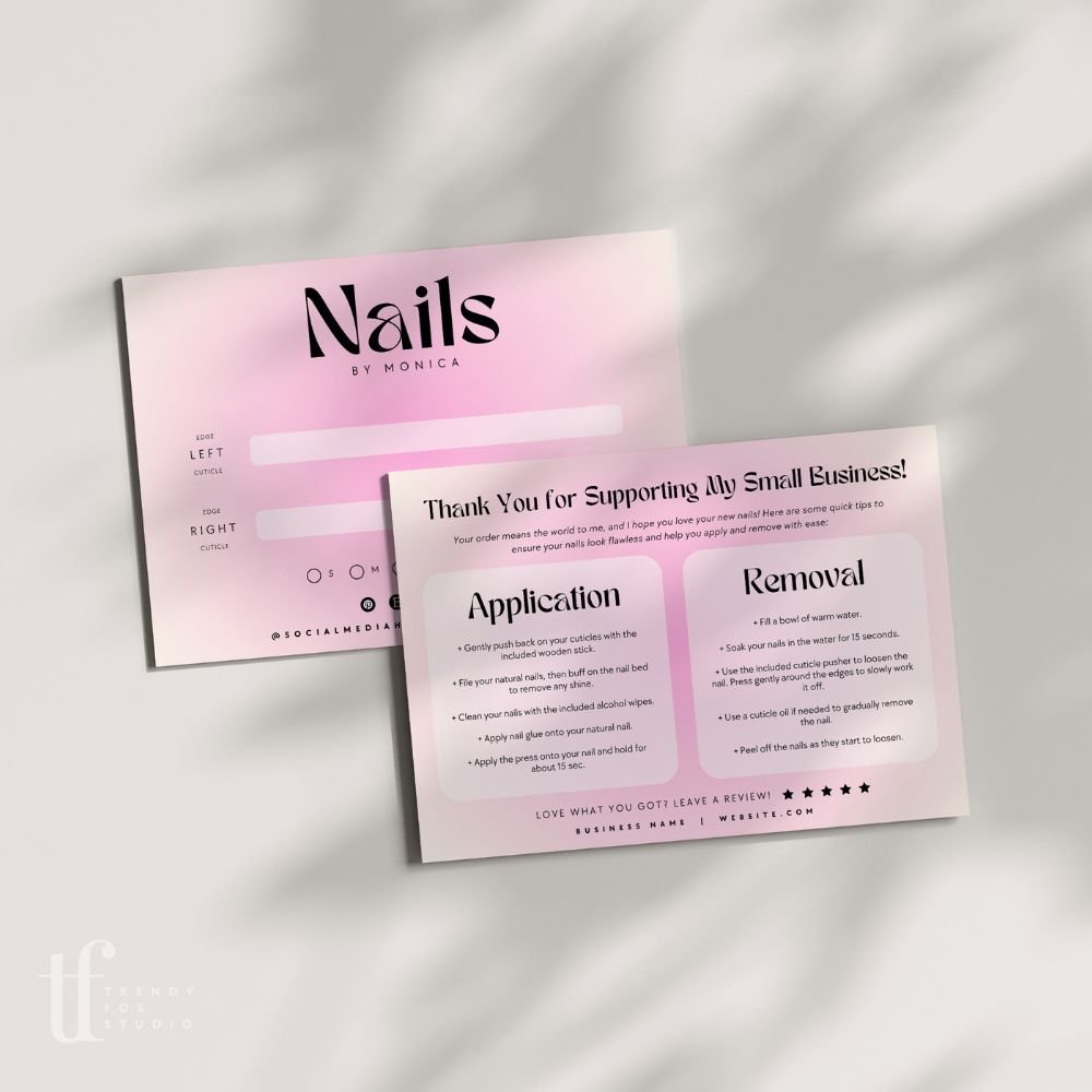 Artificial Nails Backing Card Card Canva Template | Opal - Trendy Fox Studio