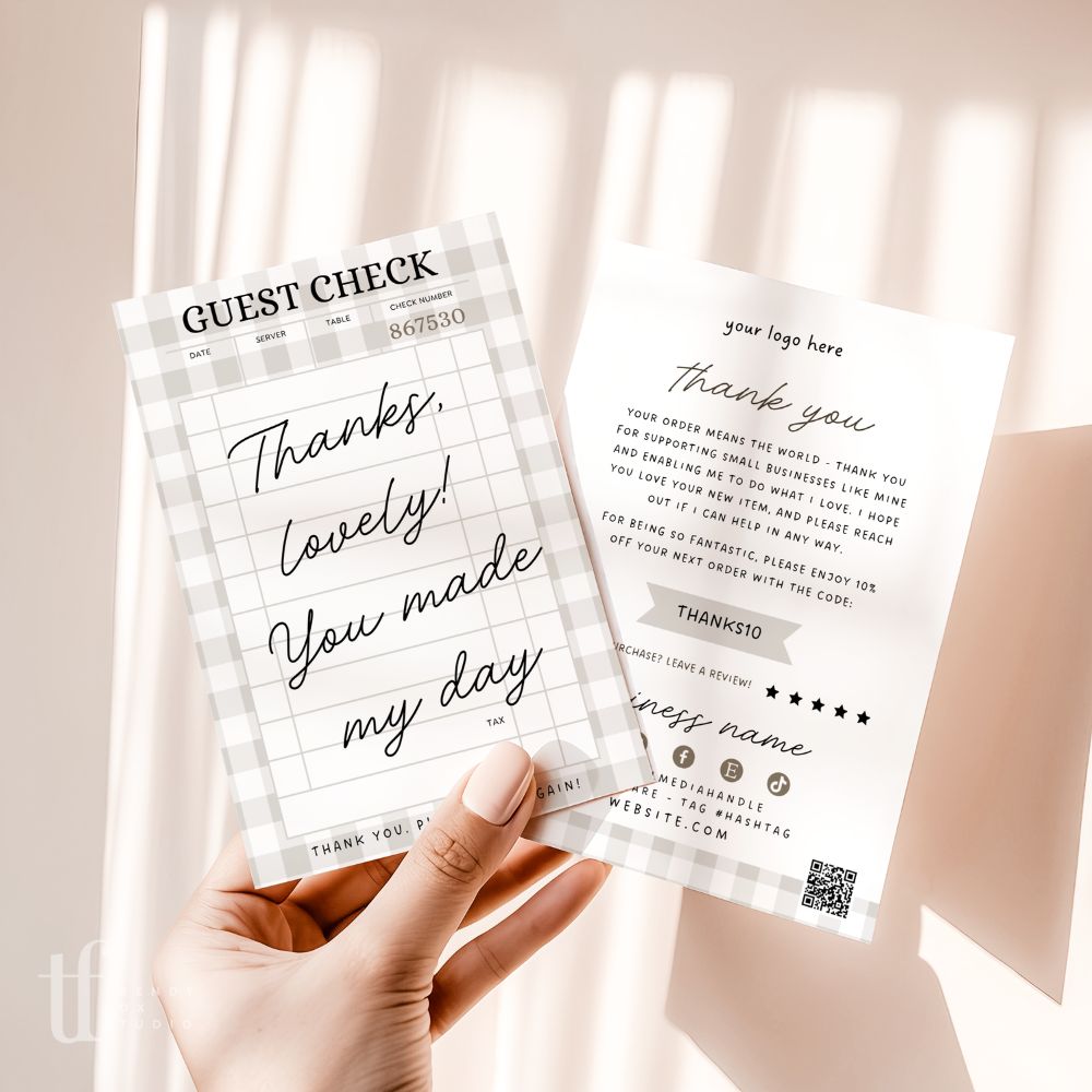 Cottagecore Guest Check Business Thank You Card Canva Template | Lula - Trendy Fox Studio