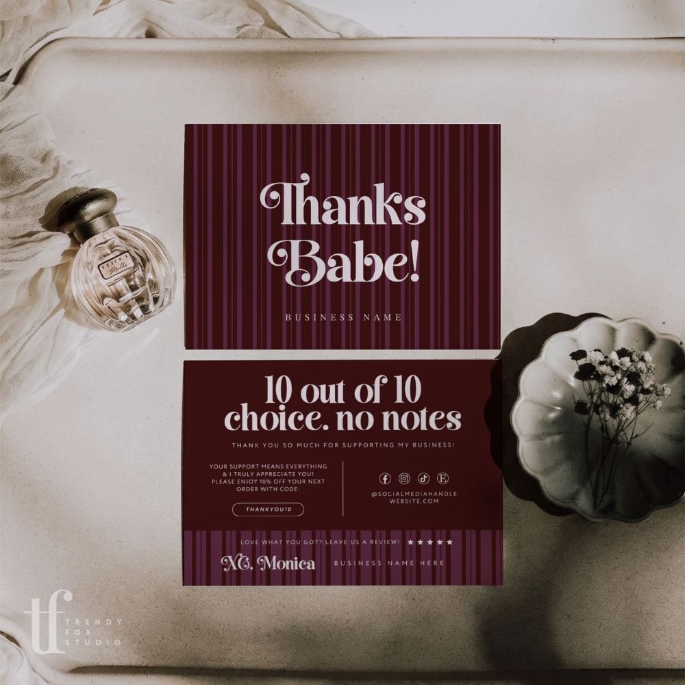 Business Thank You Card Canva Template | Chic Vintage | Plum - Trendy Fox Studio