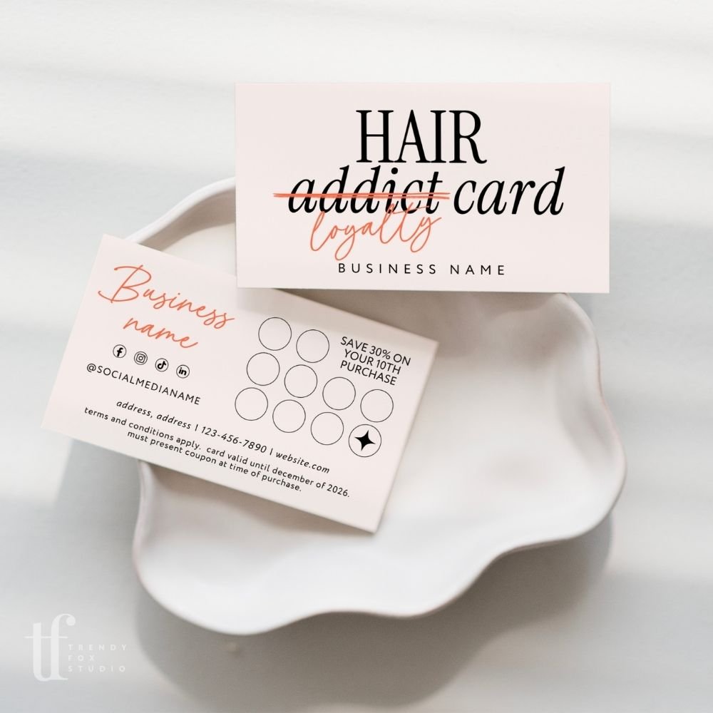 Loyalty Card Canva Template | Rewards Card for Hair Stylists or Salons | Inez - Trendy Fox Studio