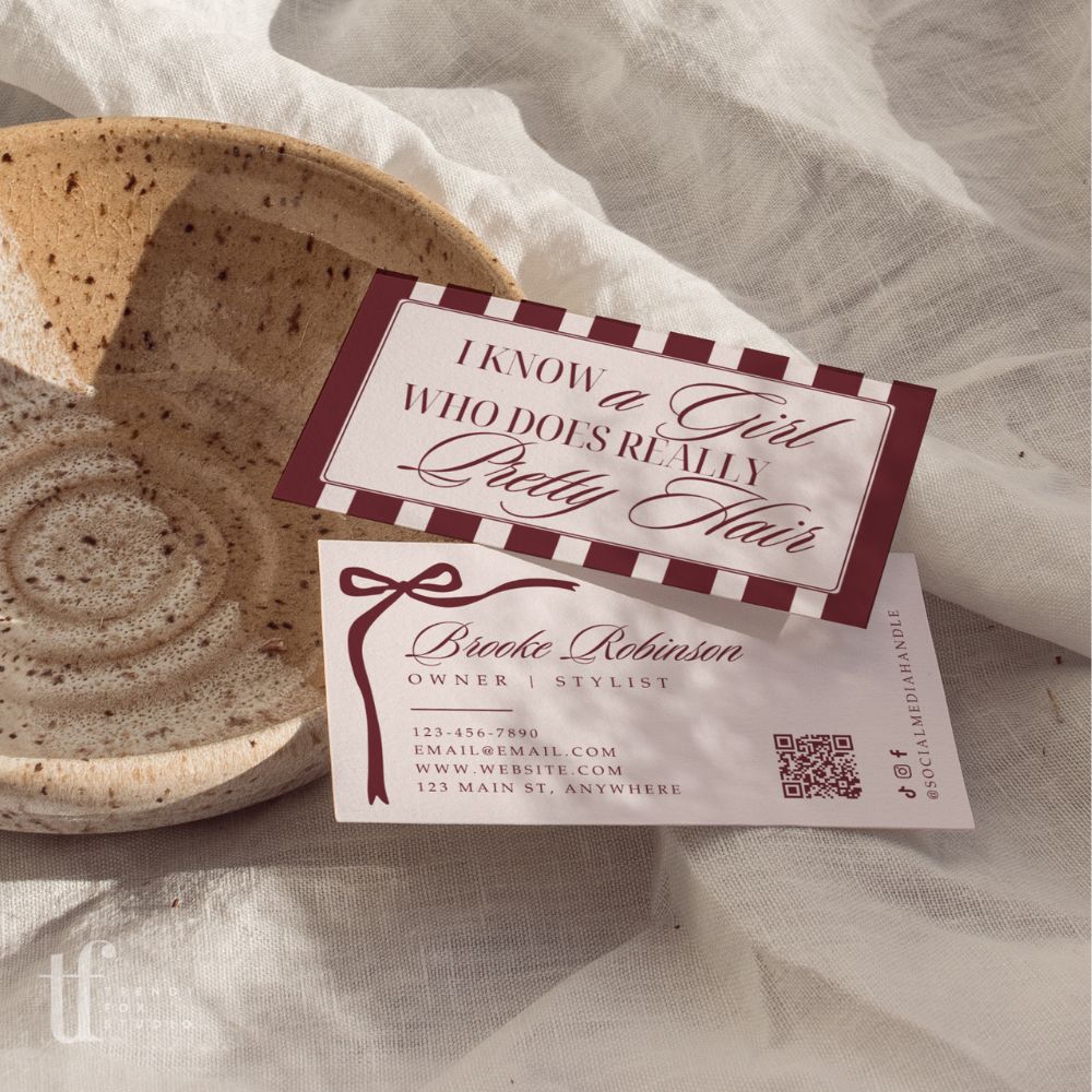 Business Card with QR Code Canva Template | Hair Stylist | Elegant Old Money Style | Lorna - Trendy Fox Studio