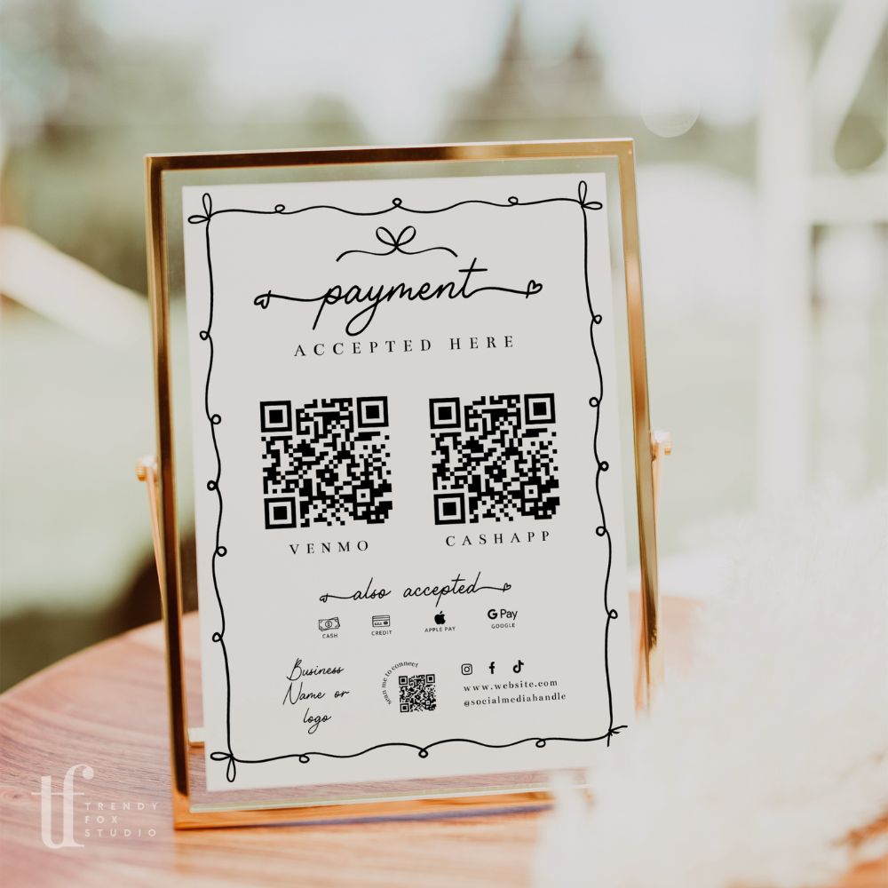 Scan to Pay Sign Canva Template | 2 QR Code | Whimsical Coquette | Thea - Trendy Fox Studio