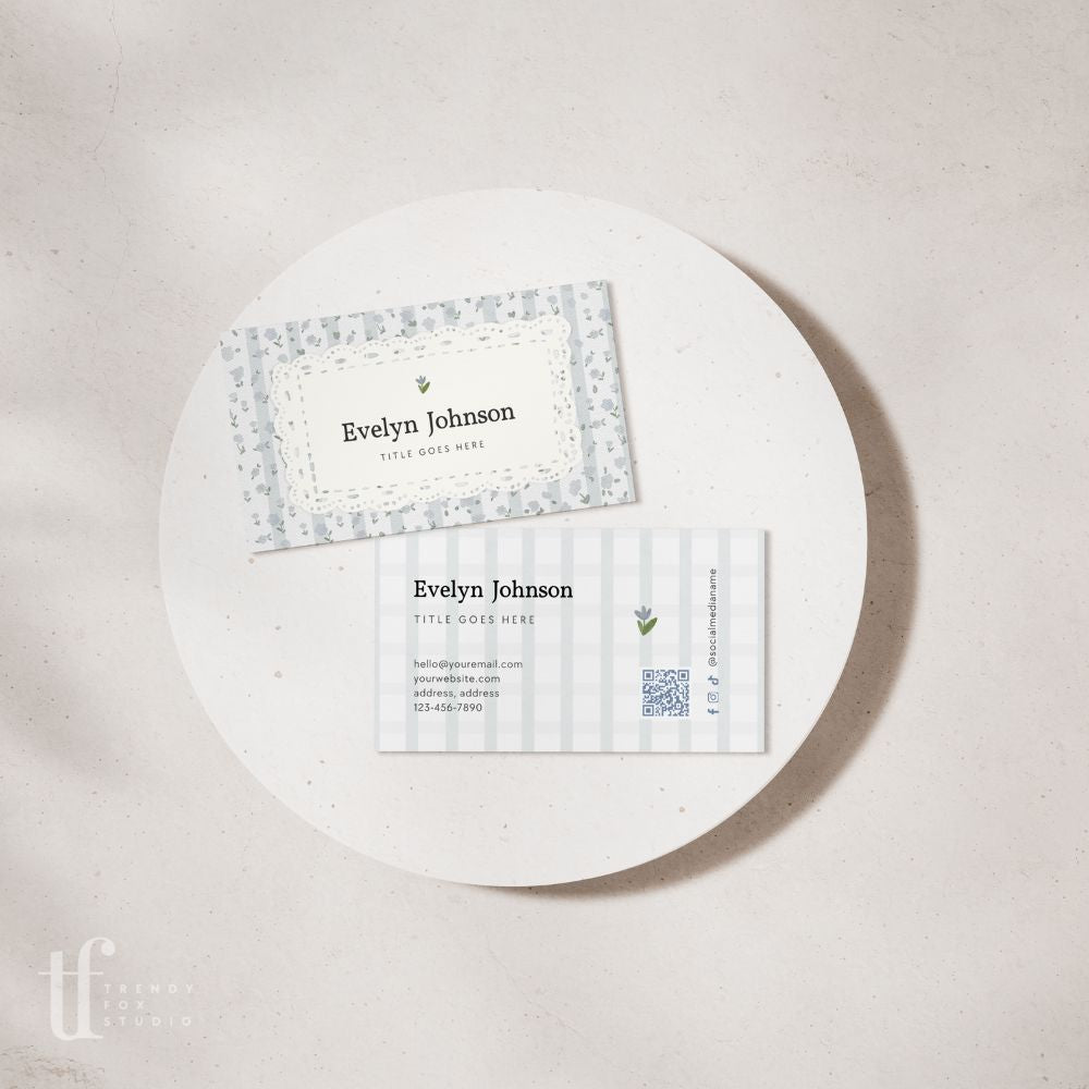 Business Card Canva Template with QR Code | Cottagecore Shabby Chic | Aubrie - Trendy Fox Studio
