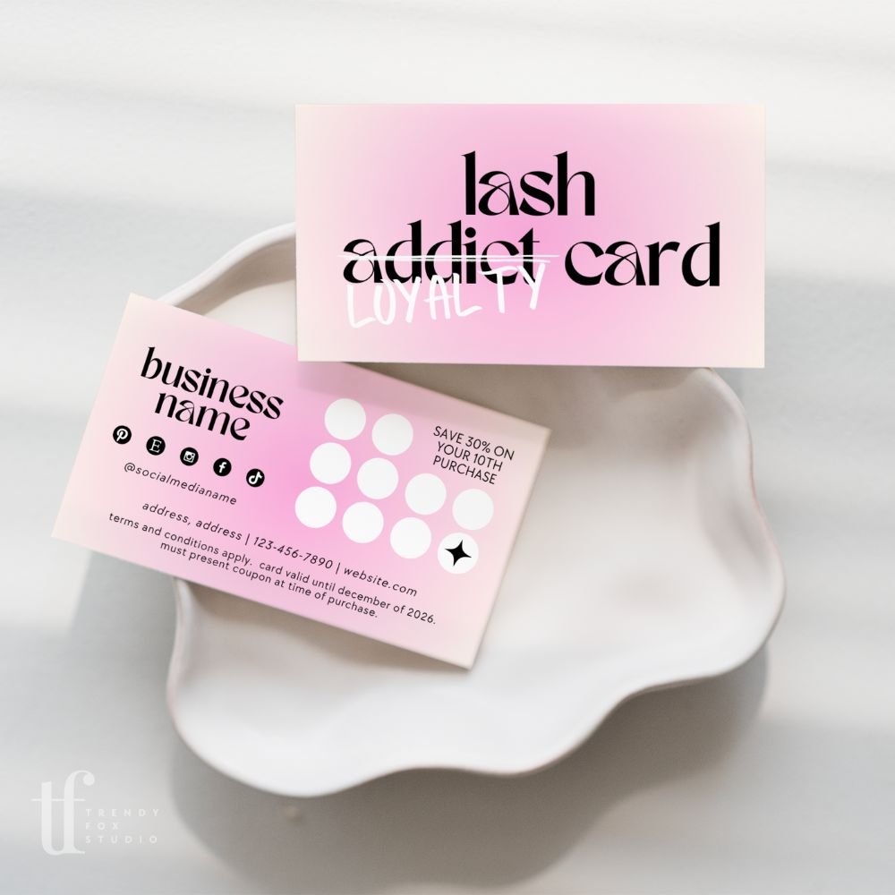 Loyalty Card Canva Template | Aesthetic Discount Card for Lash or Beauty Business | Opal - Trendy Fox Studio