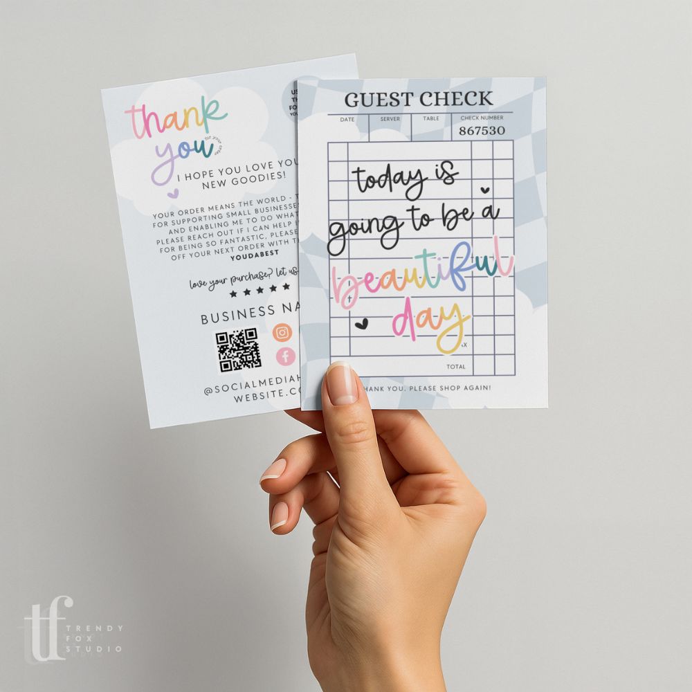 Business Thank You Card Canva Template | Guest Check Checkered Rainbow | Lumi