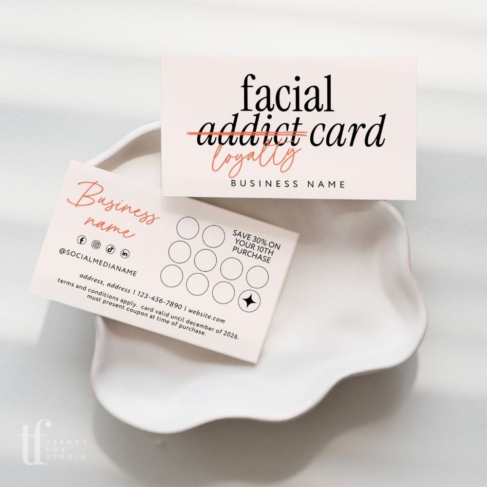 Loyalty Card Canva Template | Facial Rewards Card for Aestheticians | Inez - Trendy Fox Studio